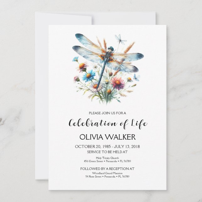 Dragonfly Funeral Firar livet Inbjudningar (Framsida)