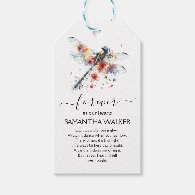 Dragonfly Funeral Memorial Gift-Märkre Presentetikett (Framsidan)