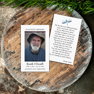 Dragonfly Funeral Memorial Prayer Photo Card Visitkort