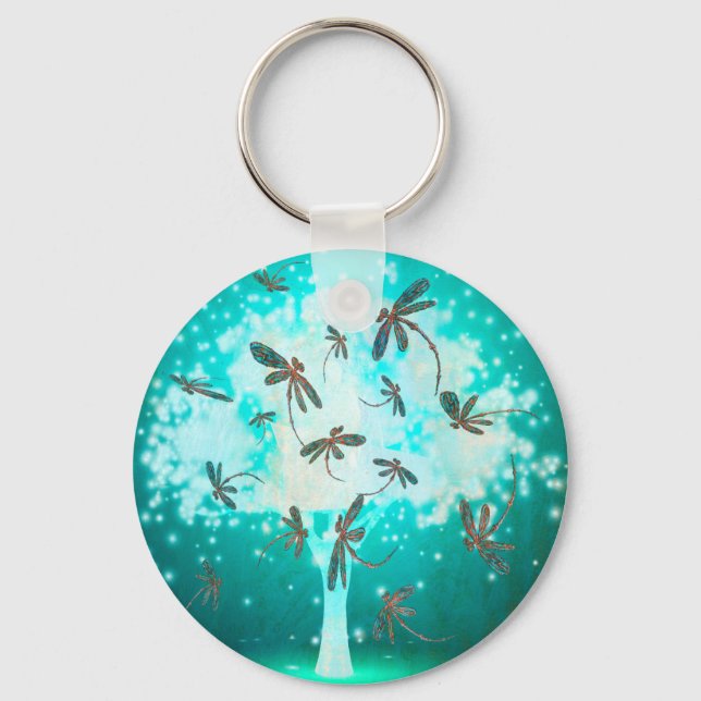 Dragonfly Glow Träd Nyckelring (Framsida)