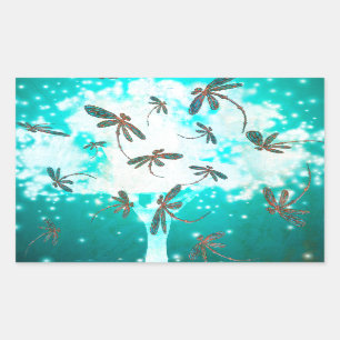 Dragonfly Glow Träd Rektangulärt Klistermärke
