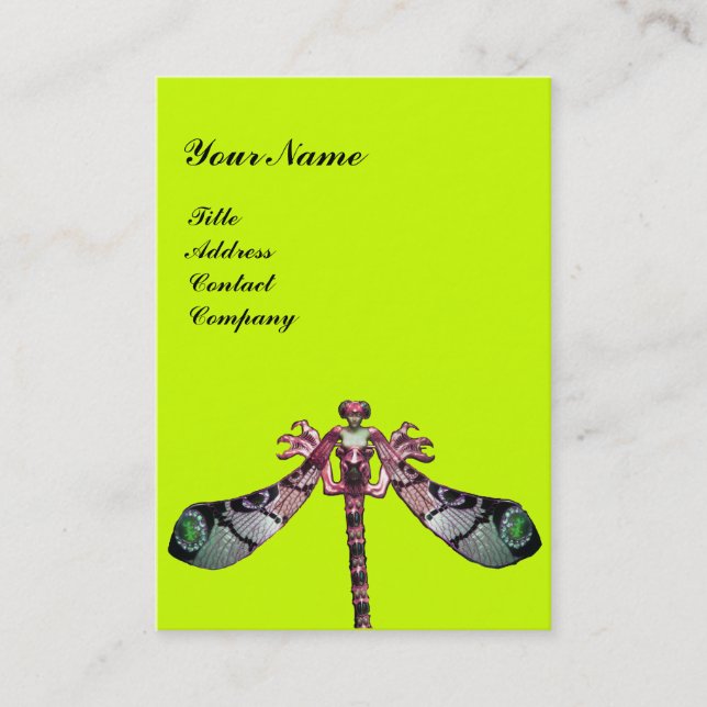DRAGONFLY,grönt,gult för svart rosa Visitkort (Framsida)