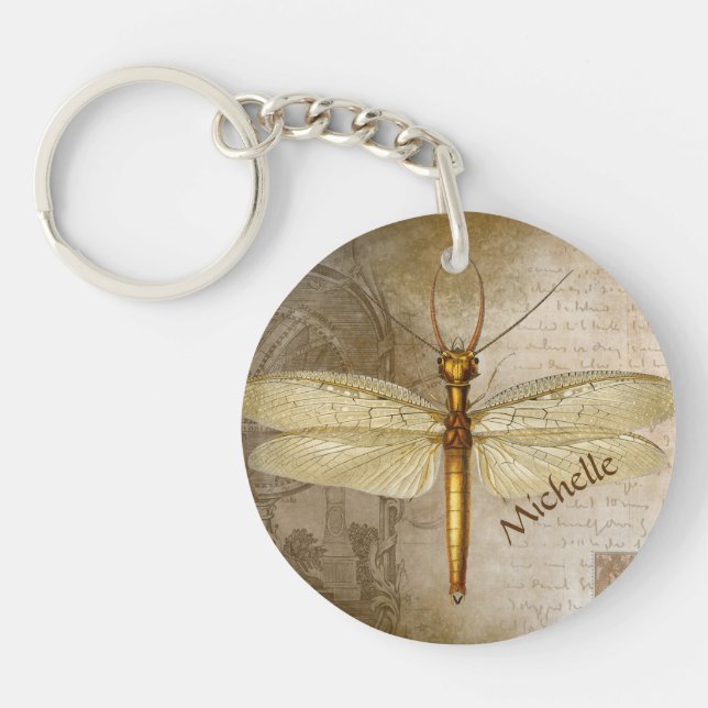 Dragonfly Guld Personlig Keychain (Framsidan)