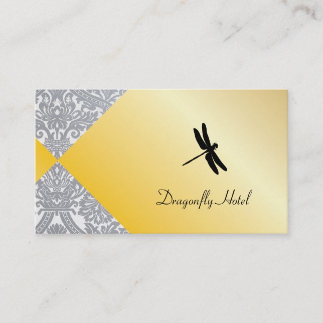 Dragonfly Guld Shimmer/Damask-mönster Visitkort (Framsida)