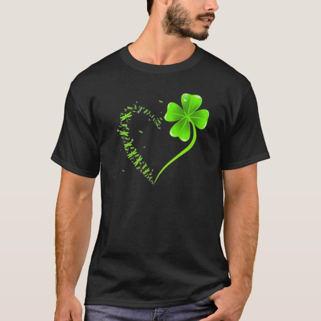 Dragonfly heart Shamrock Heart Clover Happy St. Pa T Shirt (Framsida)
