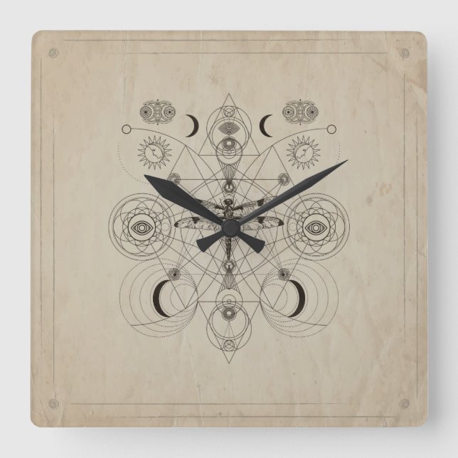 Dragonfly Helig geometrikomposition Fyrkantig Klocka (Framsida)