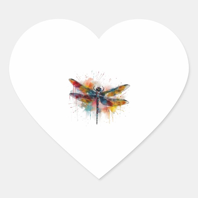 Dragonfly Hjärtformat Klistermärke (Framsida)