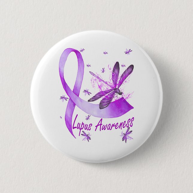 Dragonfly Holding Lila Ribbon Lupus Awareness Knapp (Framsida)