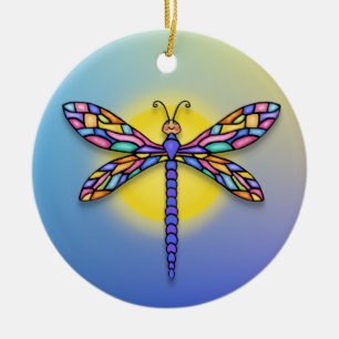 Dragonfly - i blått (runt) julgransprydnad keramik