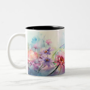 Dragonfly i Flowers Två-Tonad Mugg