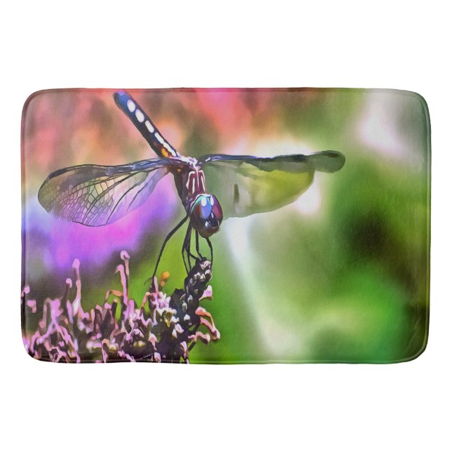 Dragonfly i Grönt och blå, realistisk målning Badrumsmatta (Framsidan)