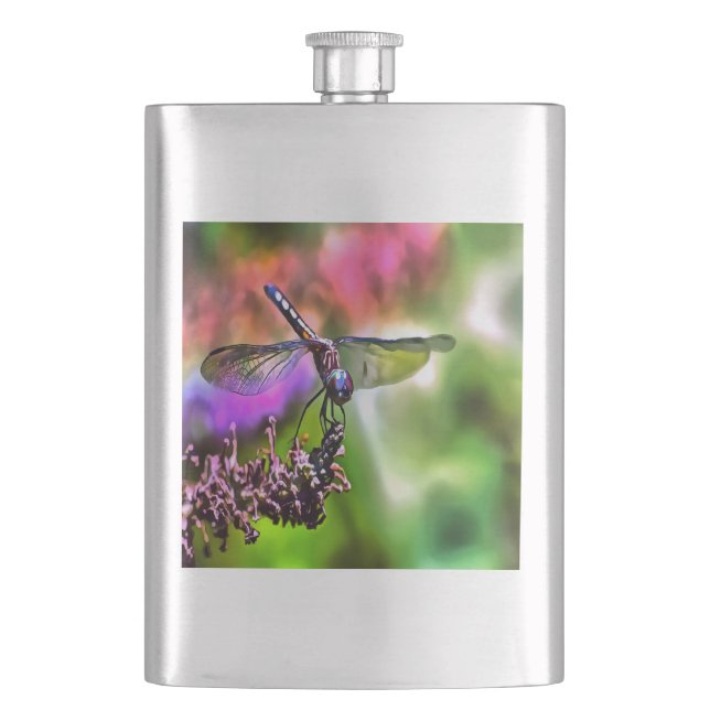 Dragonfly i Grönt och blå, realistisk målning Fickplunta (Framsidan)