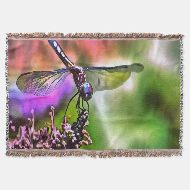 Dragonfly i Grönt och blå, realistisk målning Filt (Framsidan)