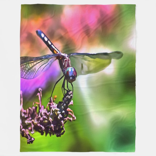 Dragonfly i Grönt och blå, realistisk målning Fleecefilt (Framsidan)