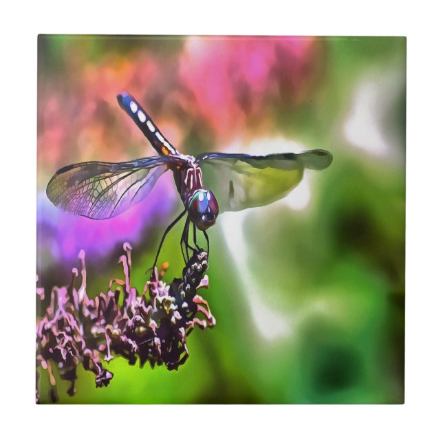 Dragonfly i Grönt och blå, realistisk målning Kakelplatta (Framsidan)