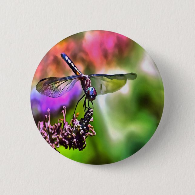 Dragonfly i Grönt och blå, realistisk målning Knapp (Framsida)