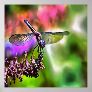 Dragonfly i Grönt och blå, realistisk målning Poster