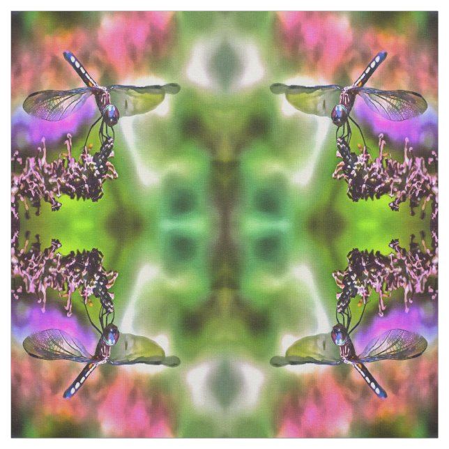 Dragonfly i Grönt och blå, realistisk målning Tyg (Provkarta)