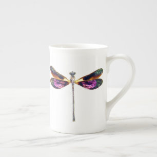 Dragonfly i Silver, Guld, Lila och svart Benporslin Mugg