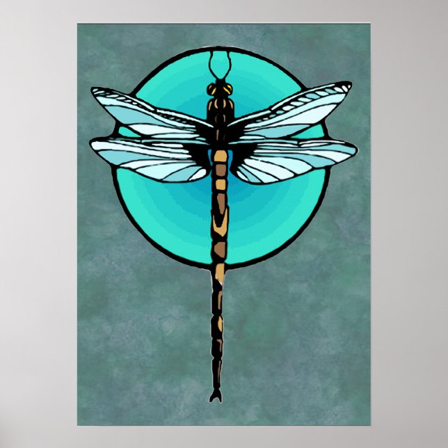 Dragonfly i Turquise Circle Poster (Framsidan)
