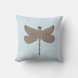 Dragonfly Illustration Blue och Tan Kudde