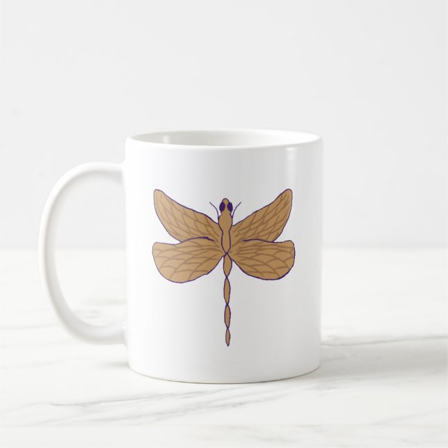 Dragonfly Illustration Lila och Tan Kaffemugg (Vänster)