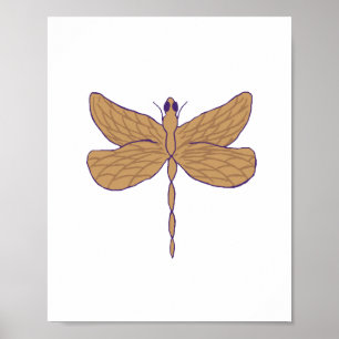 Dragonfly Illustration Lila och Tan Poster