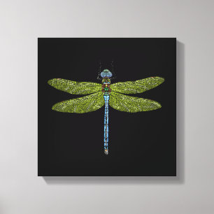 Dragonfly-illustration på svart bakgrund canvastryck
