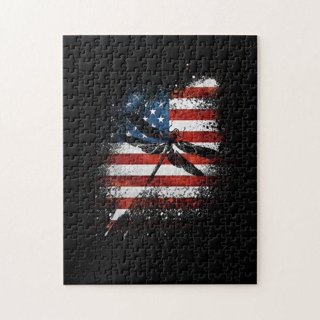 Dragonfly Independence day Patriotic US Flagga Pussel (Vertikal)