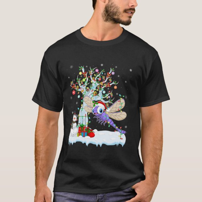 Dragonfly Julafton Lighting Träd Santa Hat Dragonf T Shirt (Framsida)