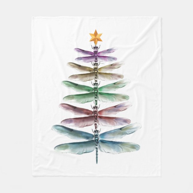 Dragonfly Julgran God jul Watercolo Fleecefilt (Framsidan)