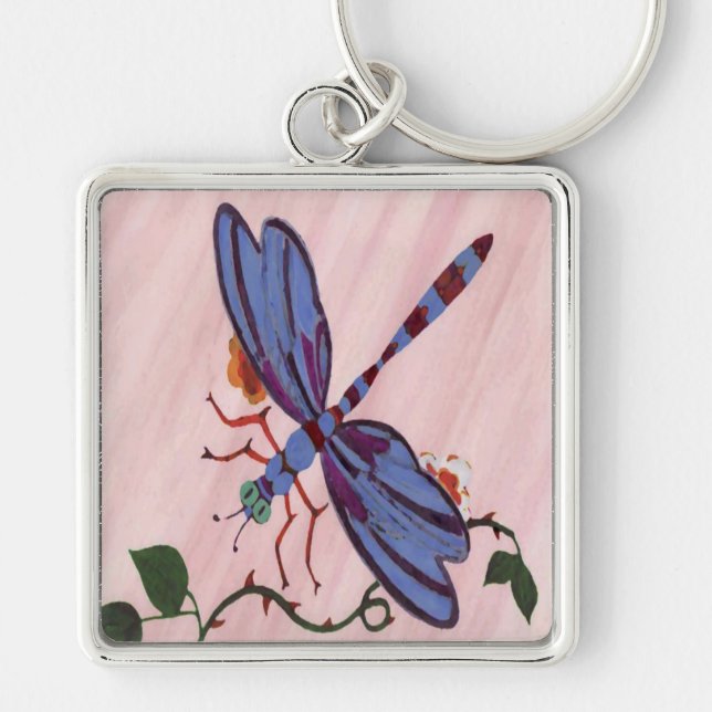 Dragonfly Keychain Fyrkantig Silverfärgad Nyckelring (Framsidan)