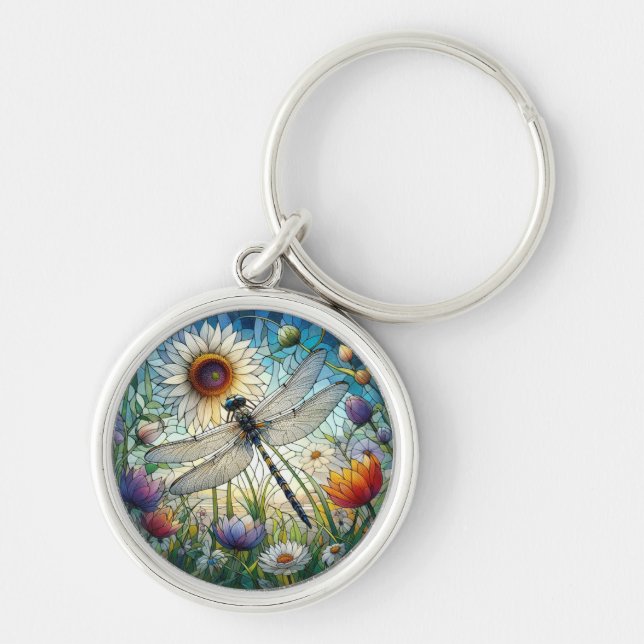 Dragonfly Keychain Rund Silverfärgad Nyckelring (Framsidan)