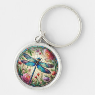 Dragonfly Keychain Rund Silverfärgad Nyckelring