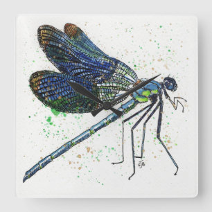 Dragonfly-klocka för vattenfärg fyrkantig klocka