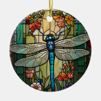 Dragonfly-konst som målar botaniskt boho-chic julgransprydnad keramik