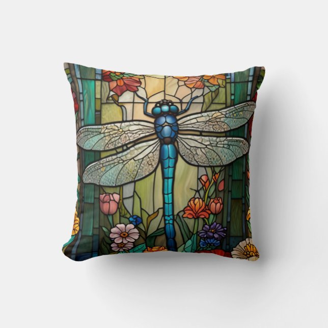 Dragonfly-konst som målar botaniskt boho-chic kudde (Framsida)