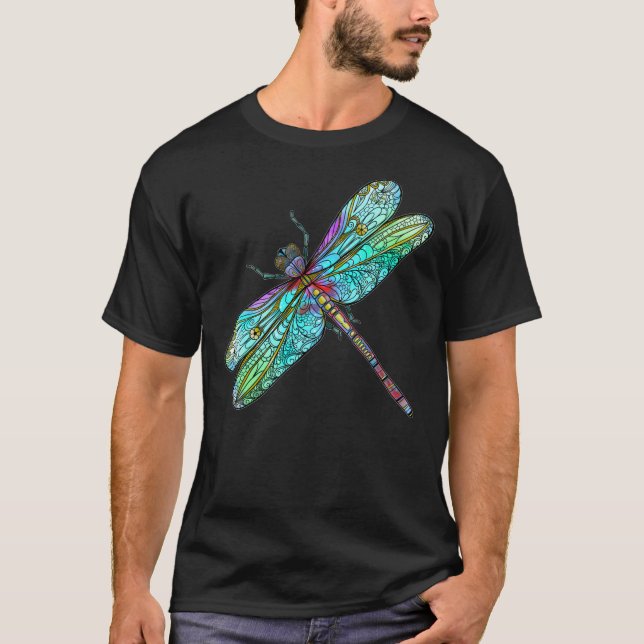 Dragonfly-kontur med Ornate Vingar T Shirt (Framsida)
