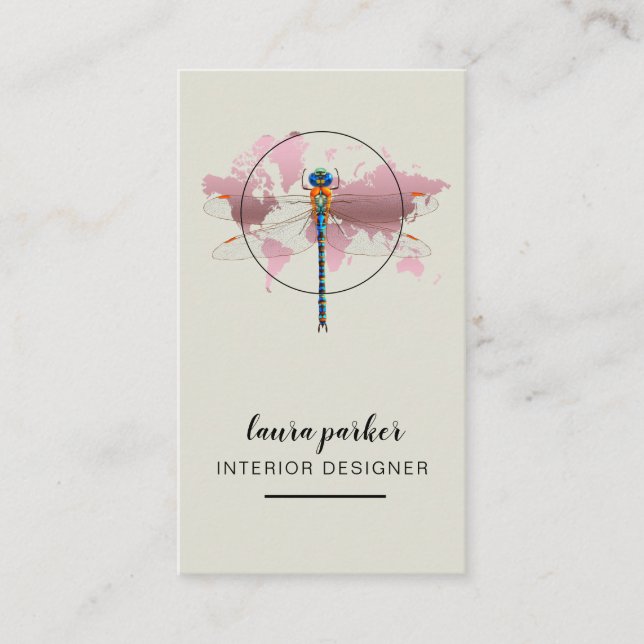 Dragonfly Kreativ Designer Nature World Map Visitkort (Framsida)