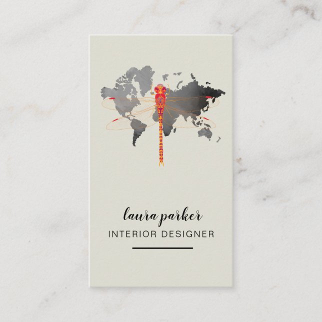 Dragonfly Kreativ Designer Nature World Map Visitkort (Framsida)