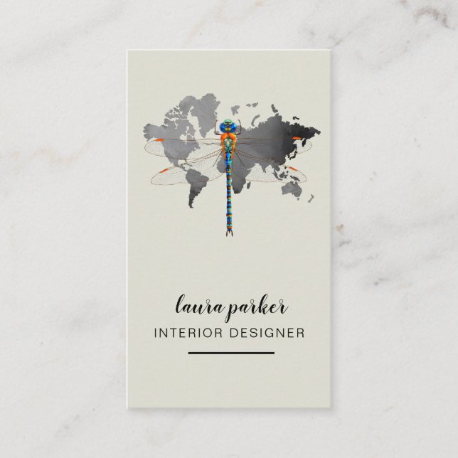 Dragonfly Kreativ Designer Nature World Map Visitkort (Framsida)
