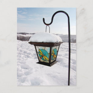 Dragonfly Lantern vid Vinter Morgonvykort Vykort