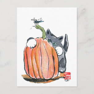 Dragonfly leder Kitten genom Pumpkin Patch Vykort