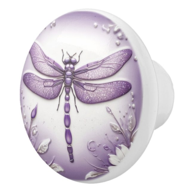 Dragonfly Lila and White Blommigt Art Knopp (Höger)