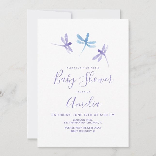 Dragonfly Lila Blue Baby Shower (Framsida)