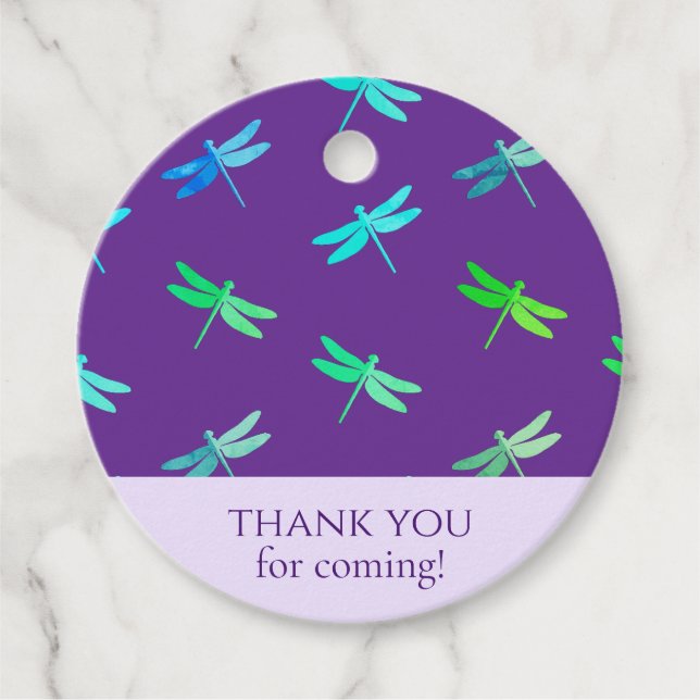 Dragonfly Lila Bright Boy Birthday Gåvor Etiketter (Framsida)
