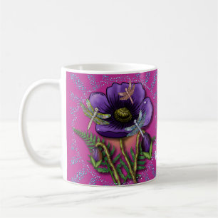 Dragonfly lila Poppy-blommor Kaffemugg