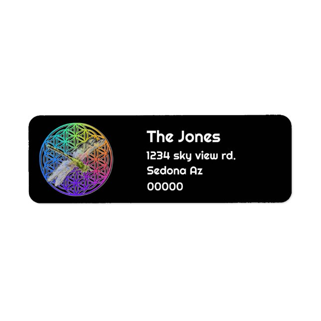 Dragonfly | Livets färgblomma | chakra lab Returadress Etikett (Framsidan)