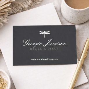 Dragonfly-Logotyp av elegant-Grått på Mörk Visitkort