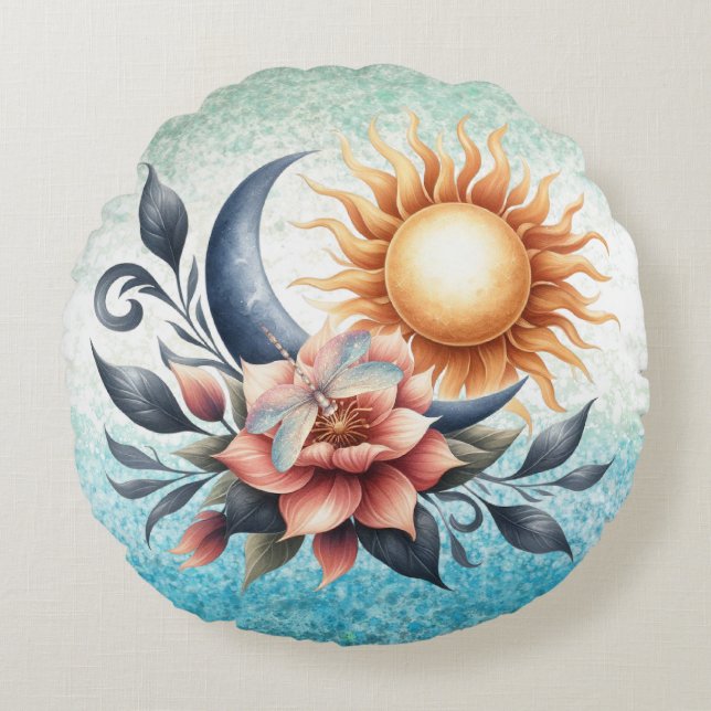 Dragonfly Lotus Flower Meditation Rund Kudde (Framsidan)